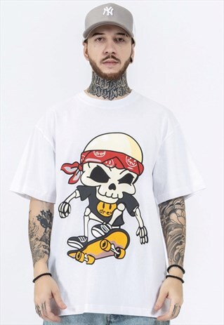 SKATEBOARD SKELETON BOY RETRO CASUAL T-SHIRT