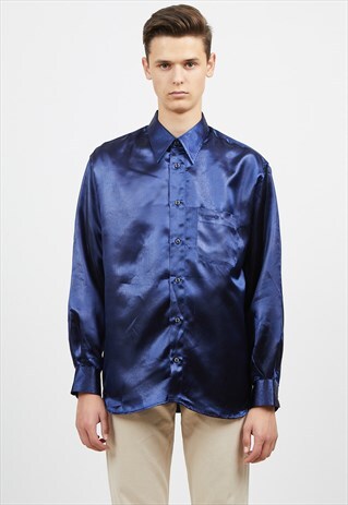 VINTAGE BLUE VERSACE LONG SLEEVE SILK SHIRT