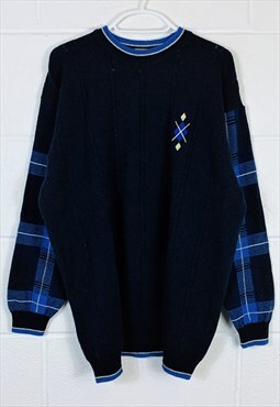Vintage St Michael Lambswool Knitted Jumper Blue Patterned