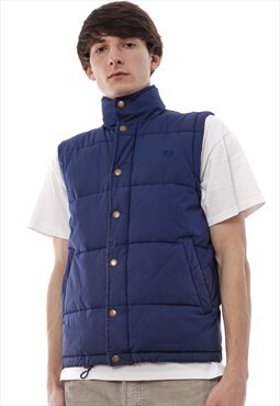 Vintage FRED PERRY Puffer Vest Gilet Blue