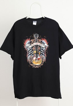 Vintage Gildan Rock and Roll Graphic Crewneck T-shirt Black