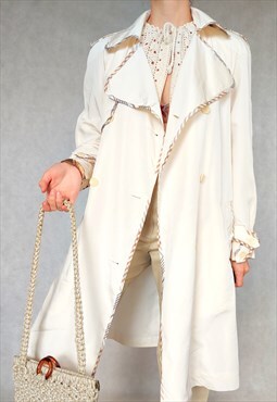 Vintage Cream Trenchcoat, Voglia Coat, Small Size Rain Coat,