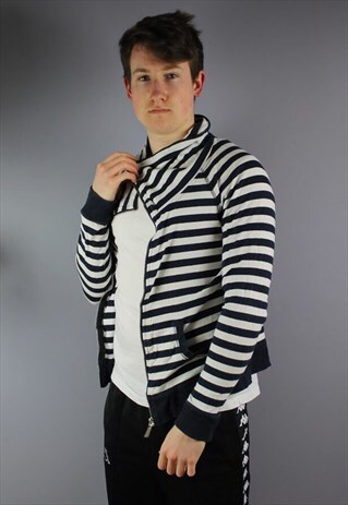 VINTAGE CALVIN KLEIN ZIP JUMPER IN NAVY/WHITE