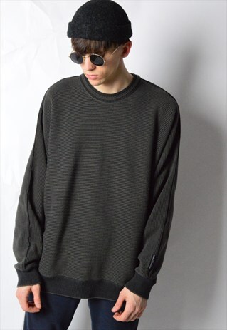 VINTAGE 90S KHAKI GREY KNIT JUMPER