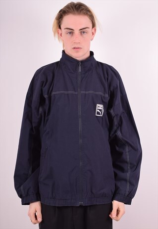 PUMA MENS VINTAGE TRACKSUIT TOP JACKET XL NAVY BLUE 90S