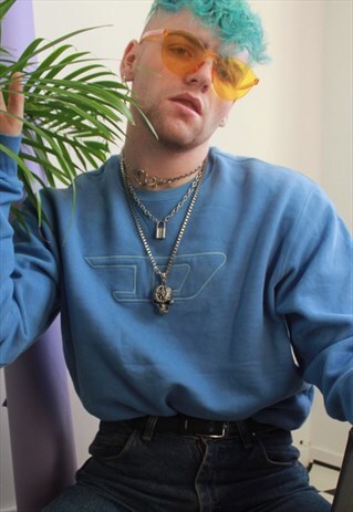 DIESEL OVERSIZED VINTAGE BLUE SWEATER SWEATSHIRT