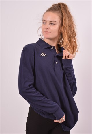 VINTAGE KAPPA POLO SHIRT LONG SLEEVE NAVY BLUE