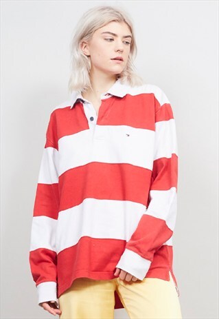 VINTAGE 90'S TOMMY HILFIGER STRIPED LONG SLEEVED POLO RUGBY