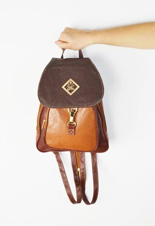 BROWN FAUX LEATHER RUCKSACK BAG