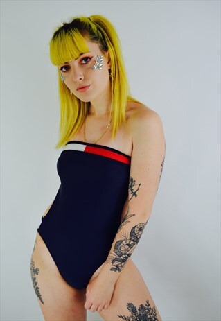 VINTAGE TOMMY HILFIGER FLAG SWIMSUIT FESTIVAL BOHO BODYSUIT