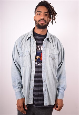 MENS VINTAGE DENIM SHIRT LARGE BLUE 90S