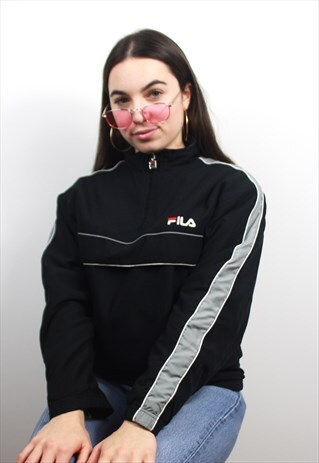 90'S RETRO BLACK 1/4 PULLOVER ZIP JACKET