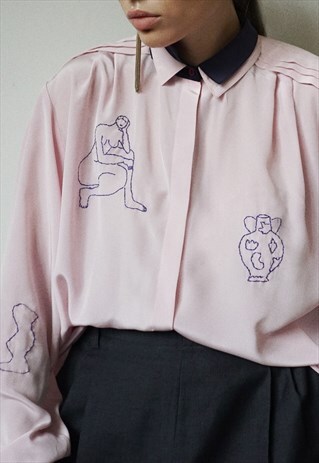 HAND EMBROIDERED POWDER PINK SHIRT