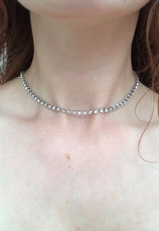 VINTAGE 90S Y2K RHINESTONE DIAMANTE CHOKER NECKLACE
