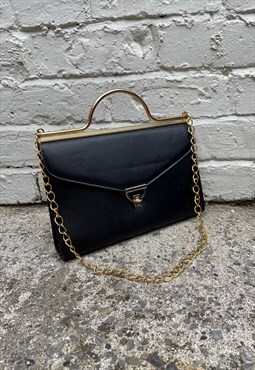 90s PU Leather Top Handle Bag with Chain Strap