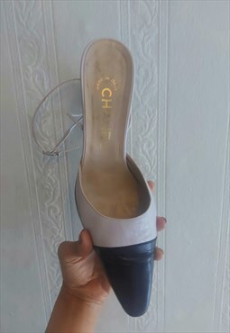 Vintage Chanel Black and Lilac Leather Toe Cap Shoes