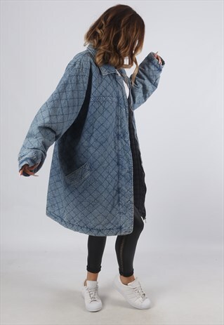 VINTAGE DENIM QUILT JACKET OVERSIZED LONGLINE 20 - 22 (K93T)