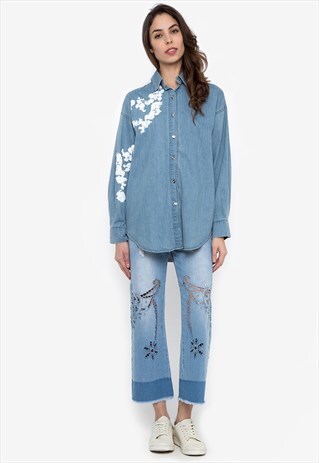 SEQUIN APLICATED DENIM SHIRT