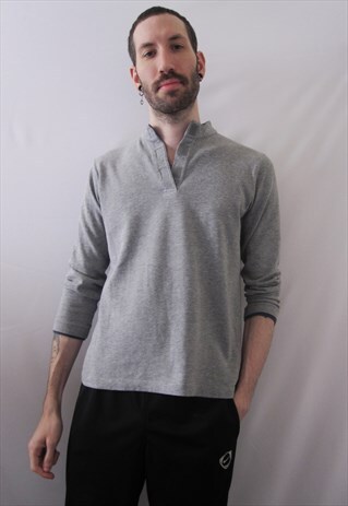 VINTAGE LL BEAN GREY POLO SHIRT CUTE MINIMAL VELCRO