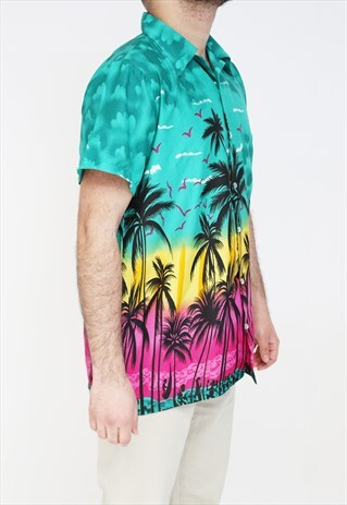 HAWAIIAN STYLE PALM TREE PRINT SHIRTS-MINT