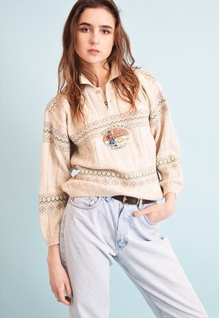 90'S RETRO FAIR ISLE KNIT JUMPER TOP