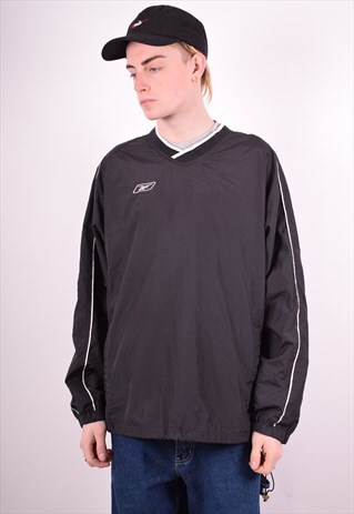 REEBOK MENS VINTAGE PULLOVER JACKET LARGE BLACK 90'S