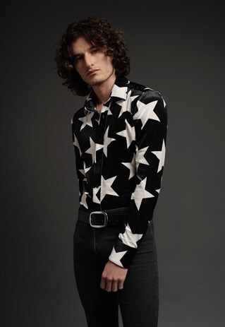 MENS BLACK STARMAN VELVET ROCK N ROLL BOWIE SHIRT