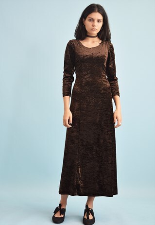 90'S RETRO MINIMALIST GRUNGE VELVET MAXI DRESS