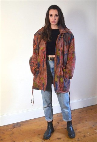 90S VINTAGE C&A RED PRINTED OVERSIZED JACKET