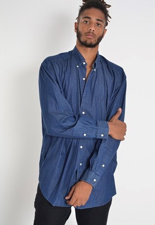 VINTAGE POLO RALPH LAUREN LONG SLEEVE DENIM SHIRT BLUE