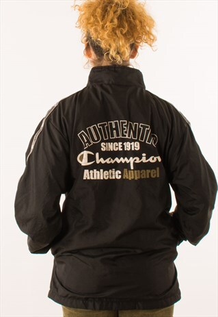 VINTAGE BLACK CHAMPION SPELLOUT WINDBREAKER JACKET