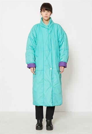 VINTAGE BLUE WARM-WINTER-WEAR PUFFER WINTER COAT