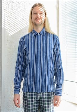 Vintage Blue Striped Bohemian Cotton Shirt