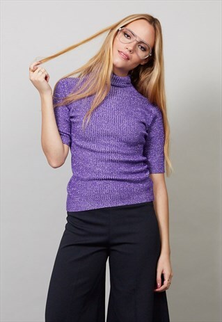VINTAGE 70'S PURPLE/SILVER ROLL NECK JUMPER