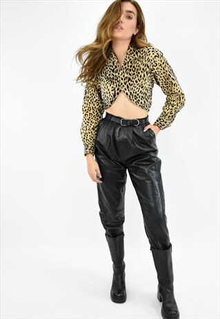 VINTAGE HIGH WAISTED BLACK LEATHER TROUSERS