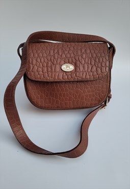 Brown Crocodile Embossed Leather Shoulder/ Cross body Bag