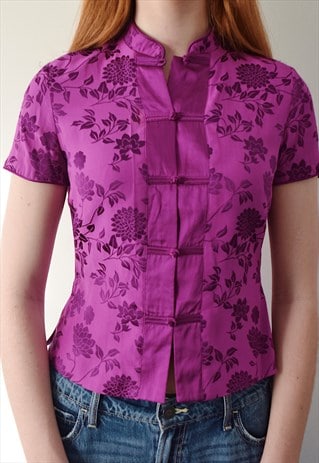 Vintage Monsoon Y2K Cheongasm Top Floral Purple 