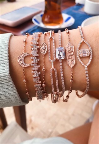 NORTH STAR CHARM BRACELET, 925 SILVER, ROSE GOLD