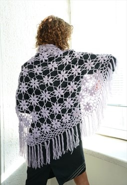Vintage Bohemian Lilac Hand Knitted Crochet Scarf