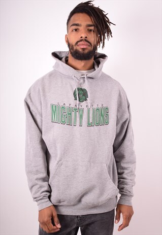 MENS VINTAGE MIGHTY LIONS HOODIE JUMPER XL GREY 90S