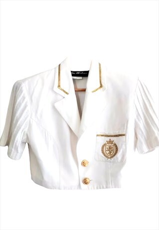 1990S WHITE & GOLD CREST BOLERO JACKET
