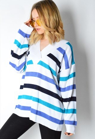 VINTAGE 90S STRIPED V-NECK JUMPER