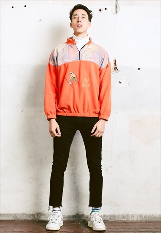 VINTAGE 80S ORANGE SKI FLEECE SWEATER
