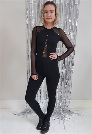 VINTAGE 90'S BLACK SHEER FESTIVAL LEOTARD ALL IN ONE