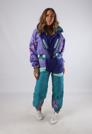 VINTAGE FULL SKI SUIT SNOW SPORTS 90'S UK 8 XS (HBC)
