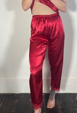 Red Rose Satin & Lace Trousers Bloomers PJ Full Set Availa