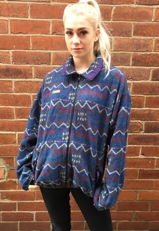 VINTAGE AZTEC FLEECE JACKET TRIBAL PATTERNED JUMPER M