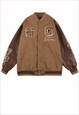 Faux leather varsity jacket baseball bomber in brown