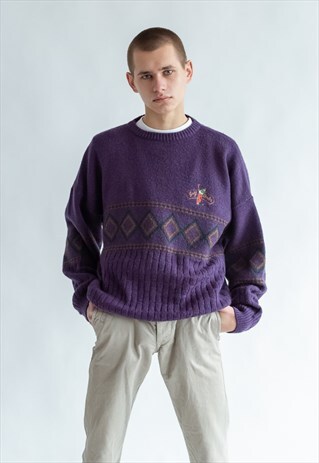 VINTAGE 80S FUNKY JUMPER WITH PURPLE PATTERN
