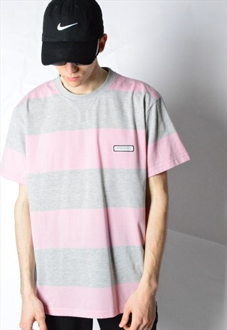 VINTAGE 90S GREY PINK STRIPED T-SHIRT